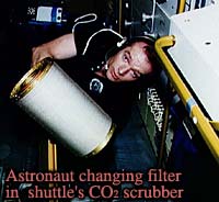 Astronaut changing CO2 scrubber filter